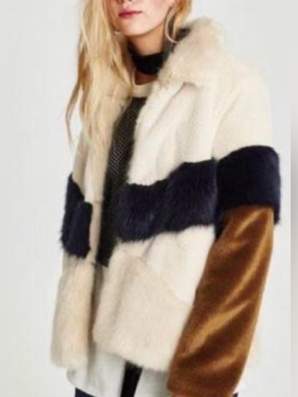 Zara TRF Tri Color Poly Fur Jacket New!